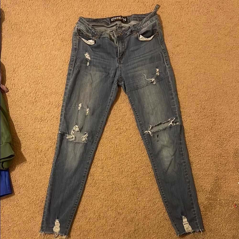ENJEAN Distressed Blue Jeans
